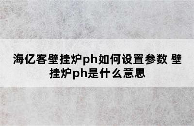 海亿客壁挂炉ph如何设置参数 壁挂炉ph是什么意思